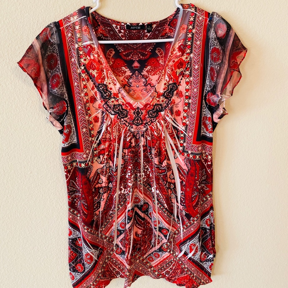 Red pattern blouse